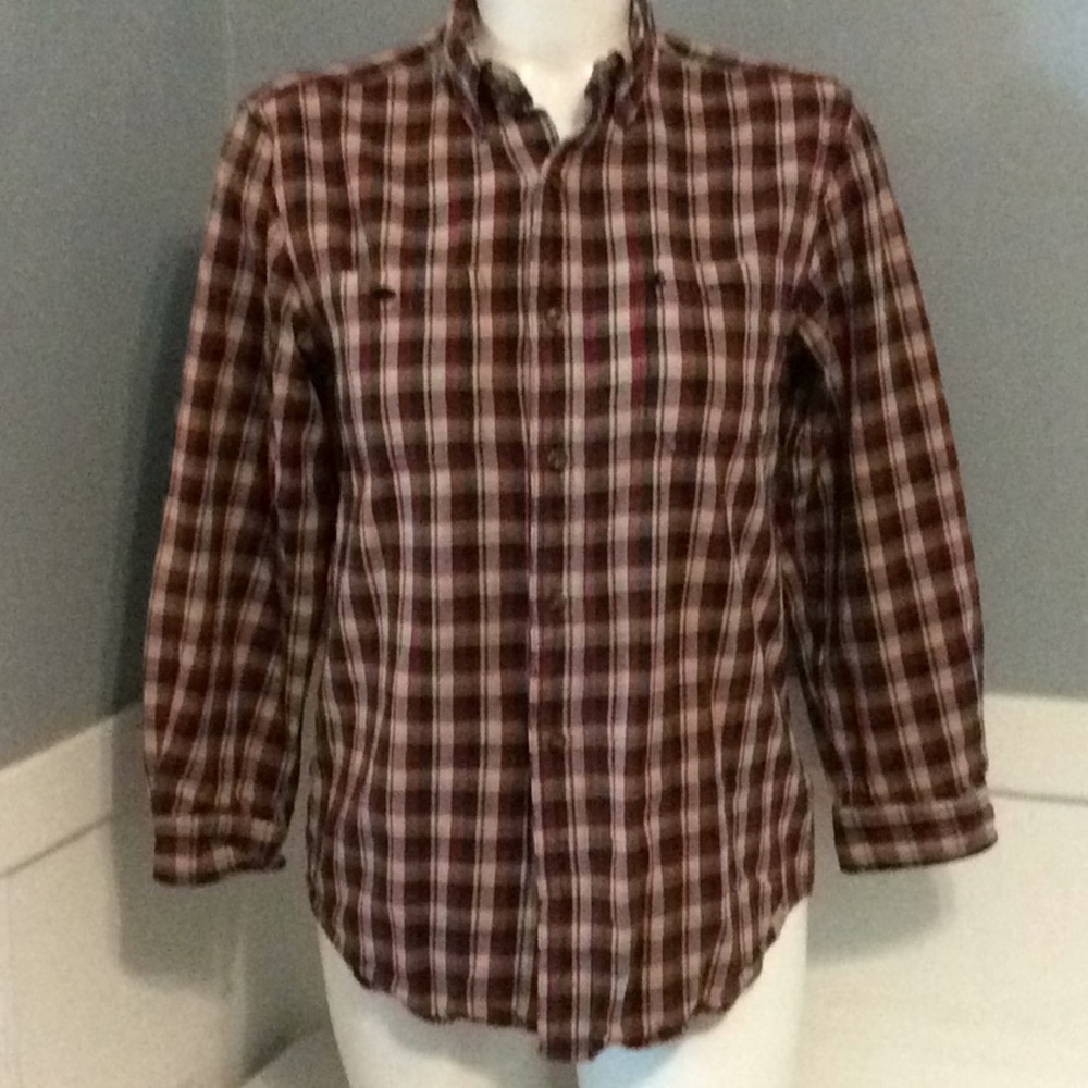 Carhartt Mens Red Plaid Long Sleeve Button Shirt Sz L